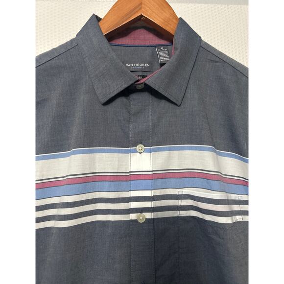 Van Heusen Slim Fit Shirt Men’s M Gray Long Sleeve Button Front Stripe Casual - Picture 2 of 10